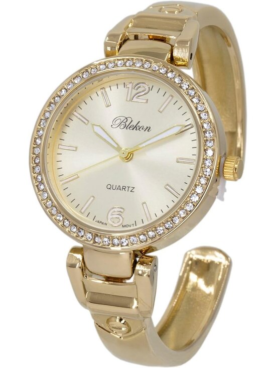 Women\'s Gold Analog Quartz Metal hinged Pearl Cuff Rhinestones Bracelet Watch main image 4